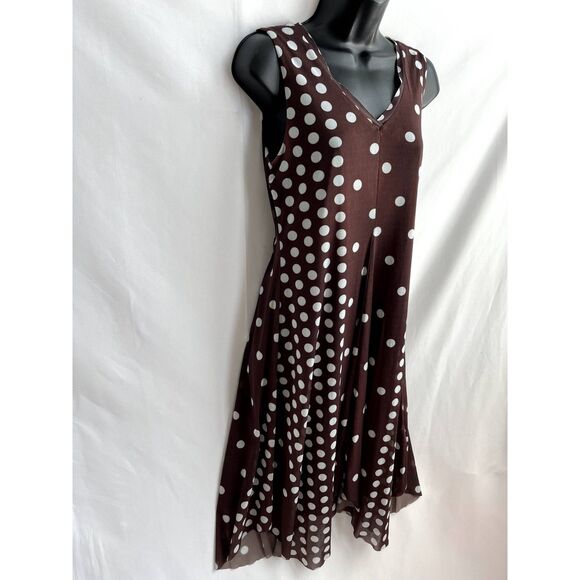 T Tahari Polka Dot Midi Dress Size S Sharkbite Hem Mesh Overlay Retro Pinup Girl - Picture 4 of 12